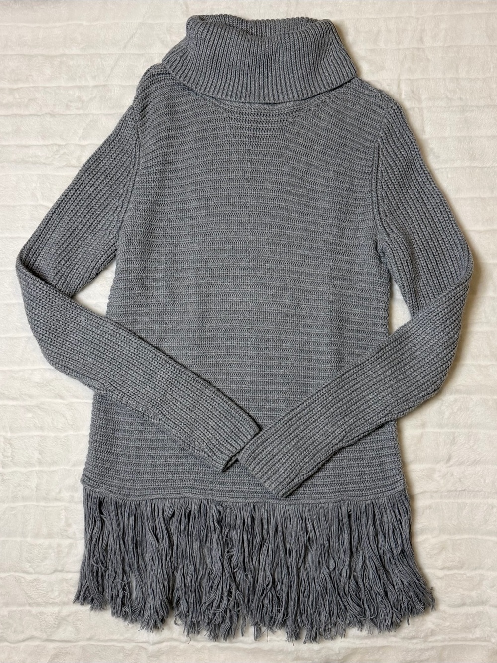 Michael Kors Gray Fringe-Hem Turtleneck Sweater
